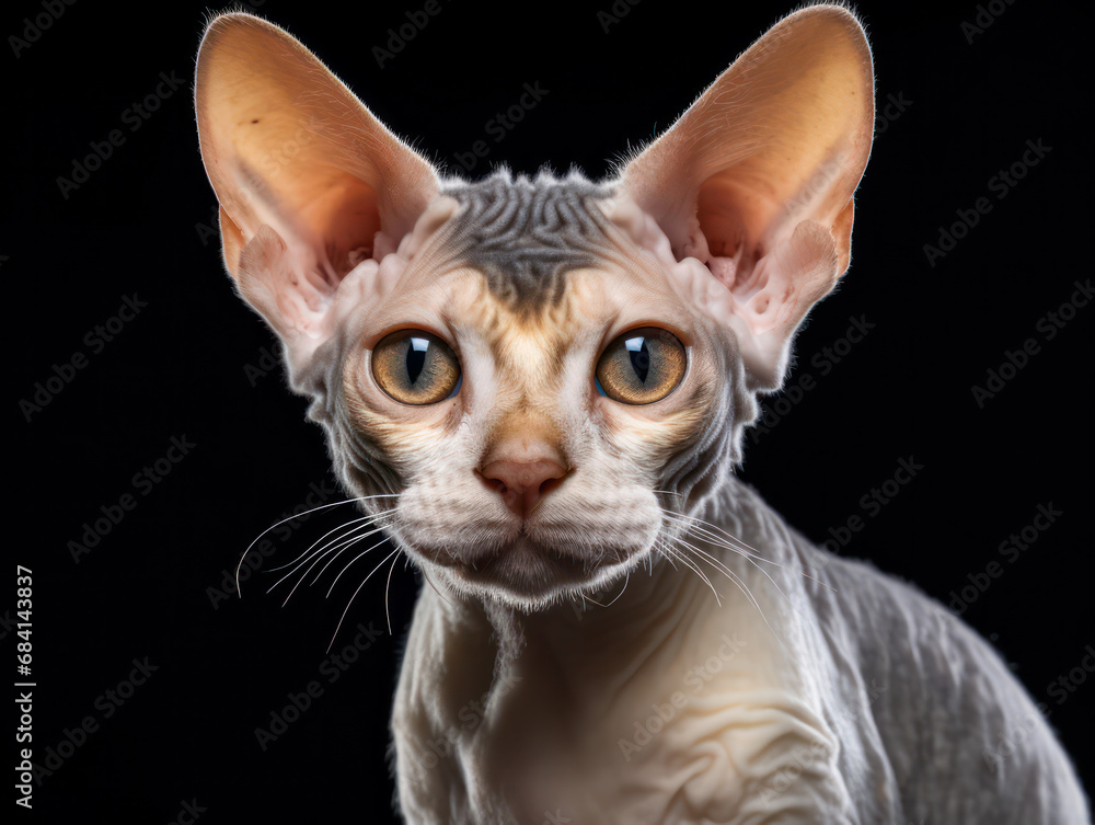 Devon Rex Cat Studio Shot Isolated on Clear Background Devon Rex Cat Studio Shot Isolated on Clear Background