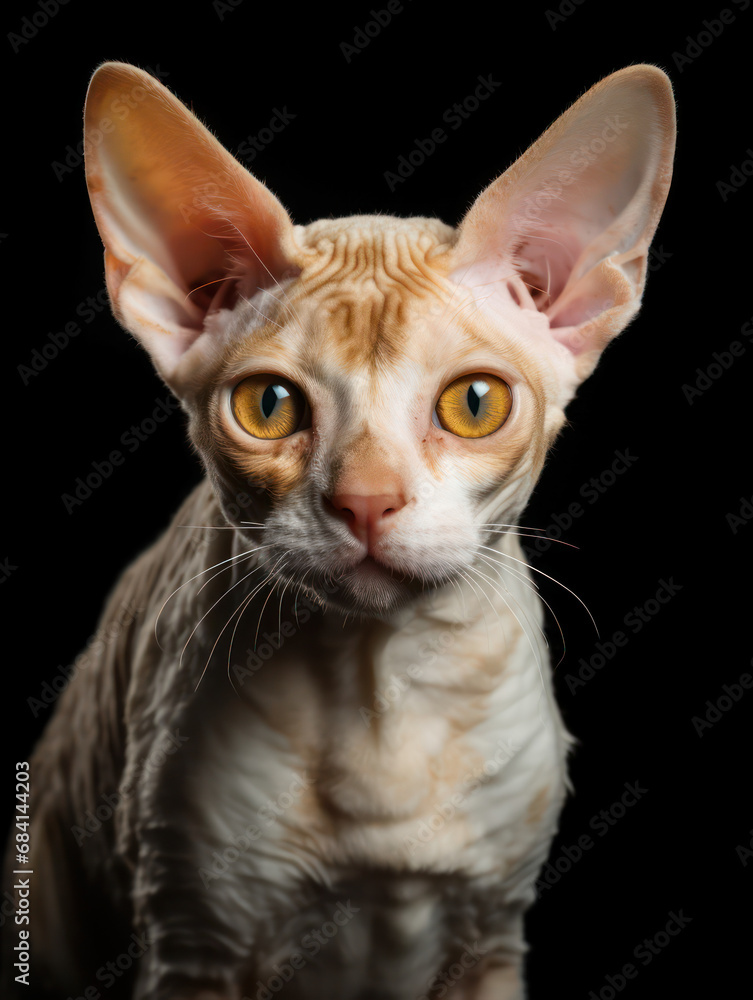 Devon Rex Cat Studio Shot Isolated on Clear Background Devon Rex Cat Studio Shot Isolated on Clear Background