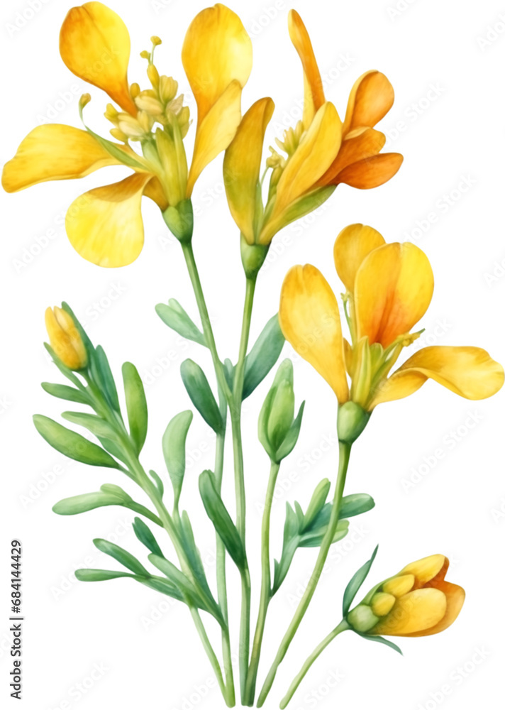 Fototapeta premium Watercolor paintings of Bird’s foot trefoil flowers. 