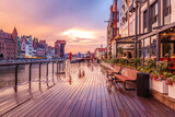 Gdansk beautiful old town over Motlawa river at sunset, Poland