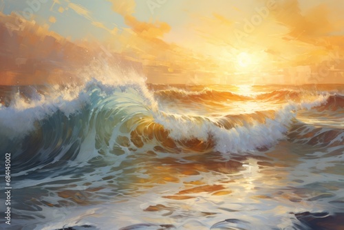 Embrace Serenity: Exquisite Capture of Powerful Waves Kissing the Shore Generative AI © monsifdx