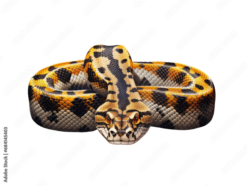 Artistic rendition of a coiled Carpet Python with intricate scale patterns on a transparent background. Artistic rendition of a coiled Carpet Python with intricate scale patterns on a transparent background.