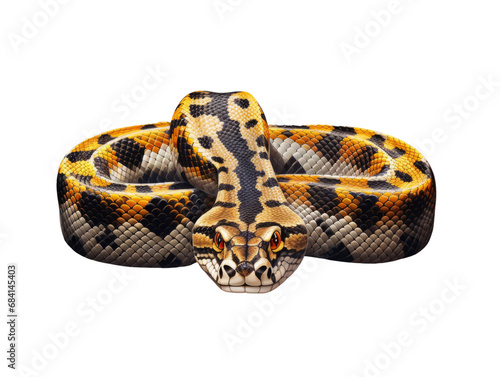 Artistic rendition of a coiled Carpet Python with intricate scale patterns on a transparent background.