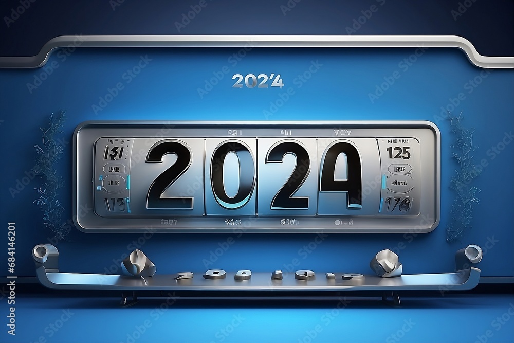 new year counter, metal plate style, futuristic new year counter, metal plate style, futuristic