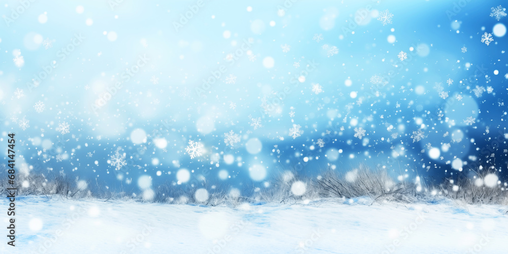 Fototapeta premium Landscape blurred the background of winter, snow and Christmas trees