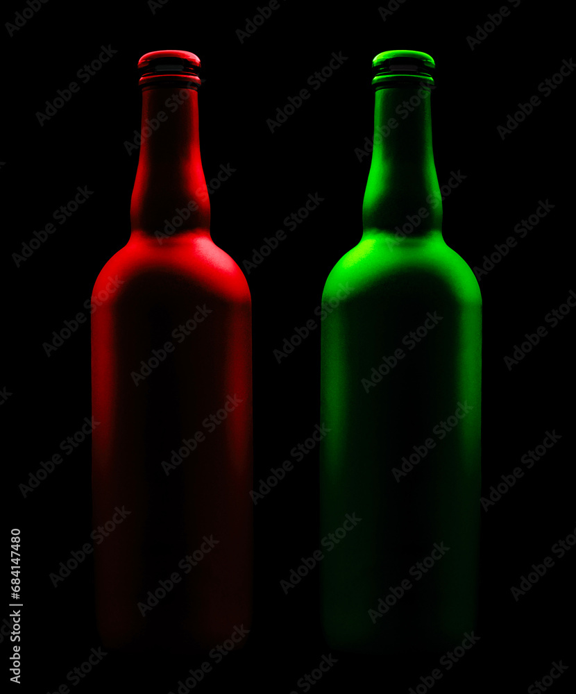 matte red and green bottle on dark background matte red and green bottle on dark background