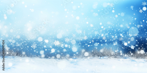 Landscape blurred the background of winter, snow  and Christmas trees © thotsapon