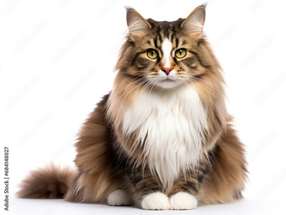 Norwegian Forest Cat Studio Shot Isolated on Clear Background