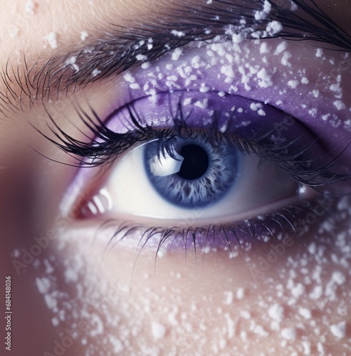 Unveiling the Mystery: A Woman's Eye Veiled by Pure White Snow Generative AI