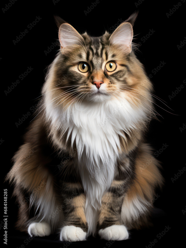 Norwegian Forest Cat Studio Shot Isolated on Clear Background