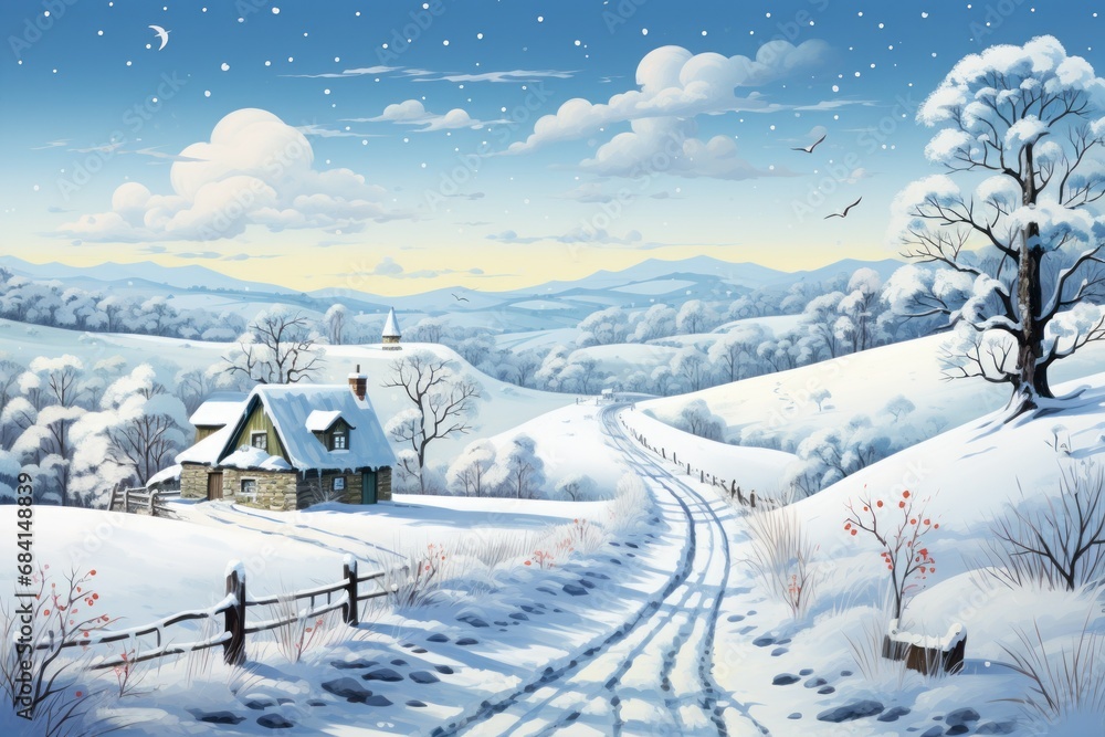 Obraz premium Snowy Countryside Drives - Generative AI