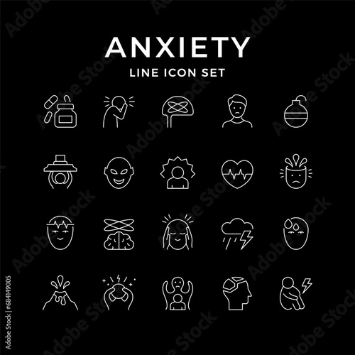 Set line icons of anxiety