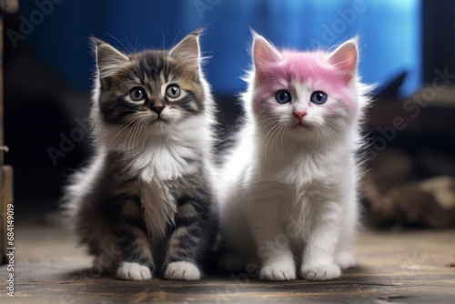 Monochrome Elegance: Stunning Grey and White Kittens Prowling Playfully Generative AI