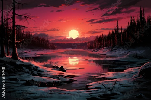 Frozen Lake Sunsets - Generative AI © Sidewaypics