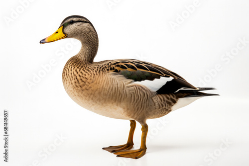 Mallard Duck Anas platyrhynchos standing side view isolated on white 