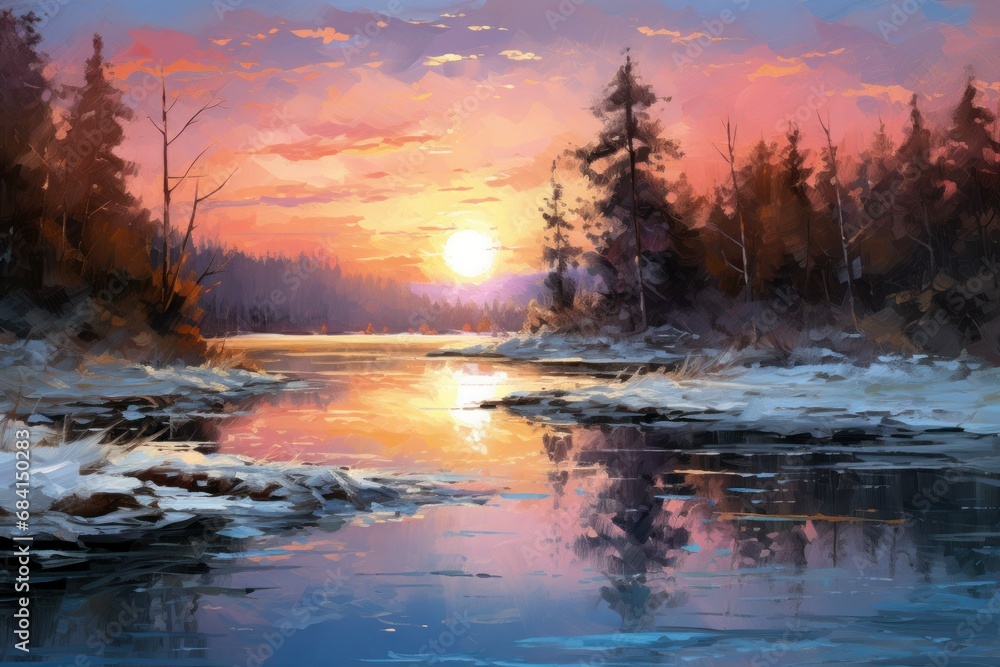Frozen Lake Sunsets - Generative AI Frozen Lake Sunsets - Generative AI