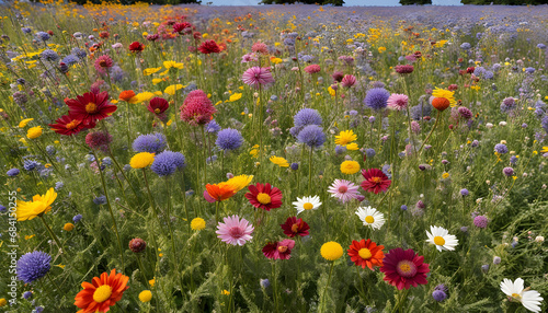 Colourful wild flowers blooming outside Savill Garden, Egham, Surrey, UK photo