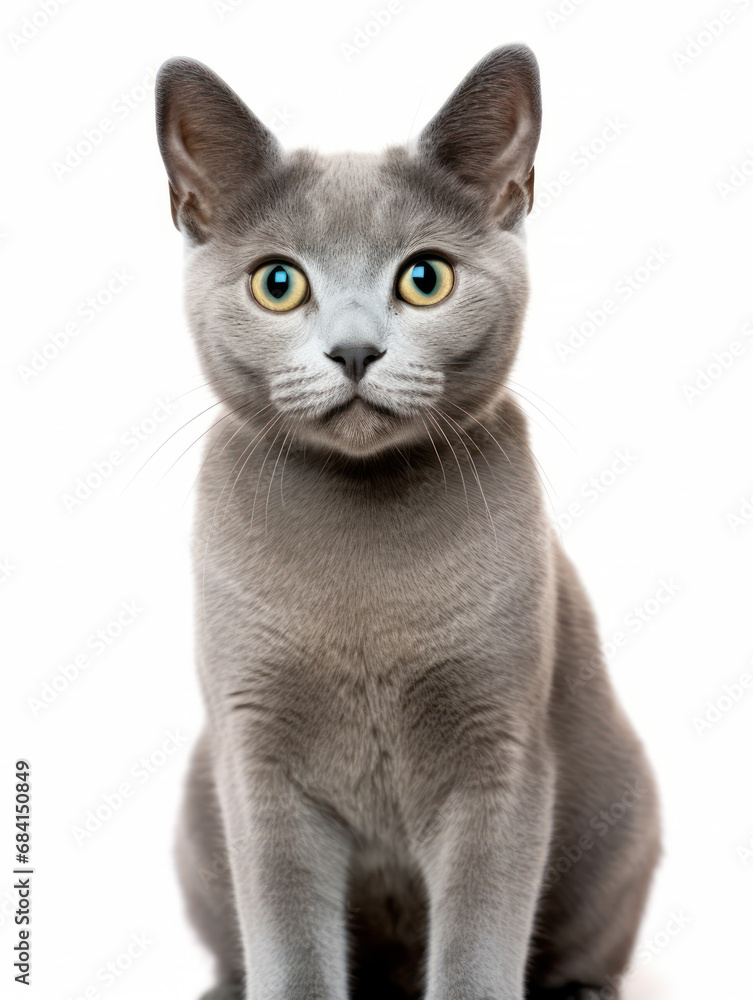 Russian Blue Cat Studio Shot Isolated on Clear Background