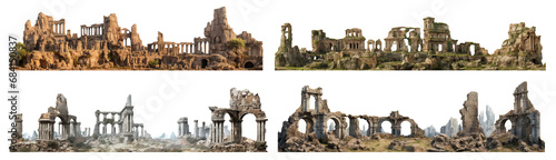 Set of ancient historical ruins cut out