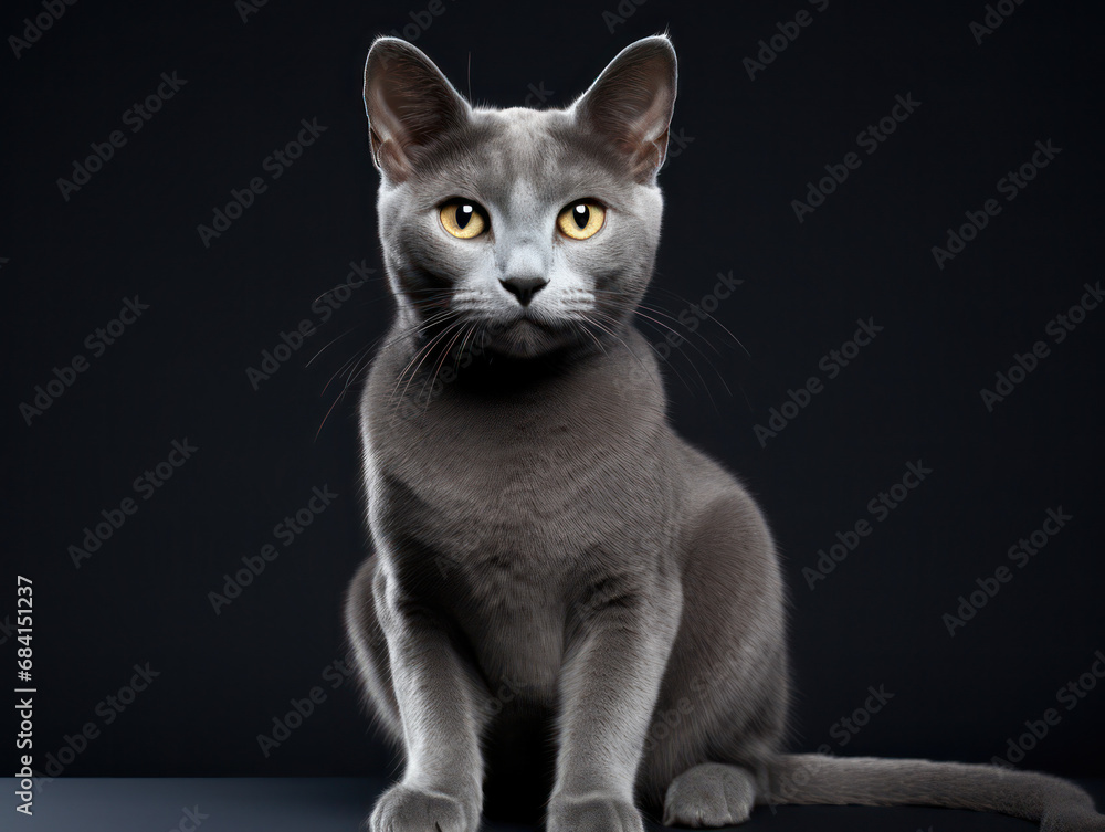 Obraz premium Russian Blue Cat Studio Shot Isolated on Clear Background