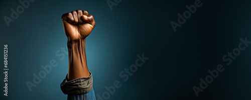 Raised fist symbolizes Black Lives Matter protest solidarity  photo