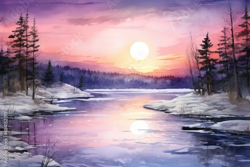Frozen Lake Sunsets - Generative AI