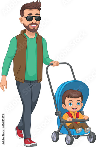 young father with his baby in a stroller