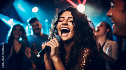 woman singing karaoke in a nightclub