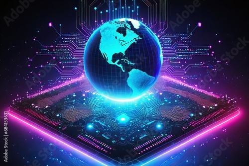 Digital technology globalisation AI Innovative technology Advancement Microchip Hologram Circuit board