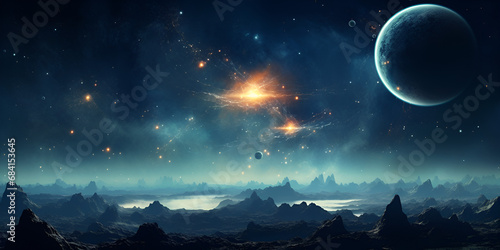 "Space Odyssey: Stunning Galactic Scenery with Stars and Planets