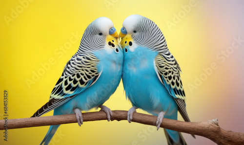 pair of blue budgie parrots. photo