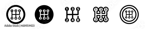 Set of gearbox vector icons. Car manual gear stick. Speed lever. Vector 10 Eps.