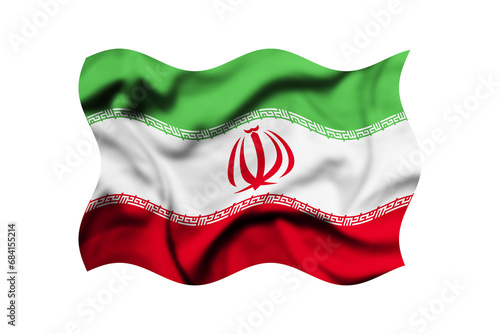 The flag of Iran is waving in the wind isolated on a transparent background. Clipping path included
