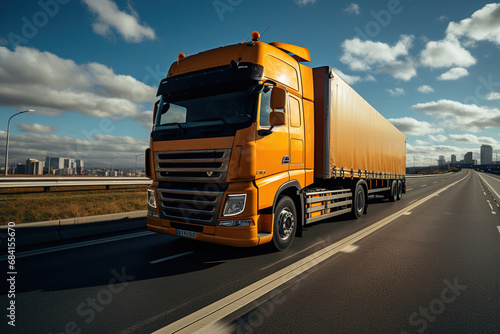 A large semi truck driving down a desert road during the day. European truck.