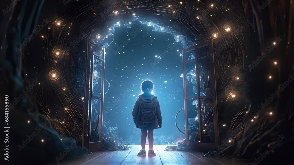 little girl standing in front of the door. Created with Generative AI ...