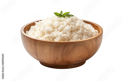 Healthy food Wooden bowl with parboiled rice on isolated transparant background photo