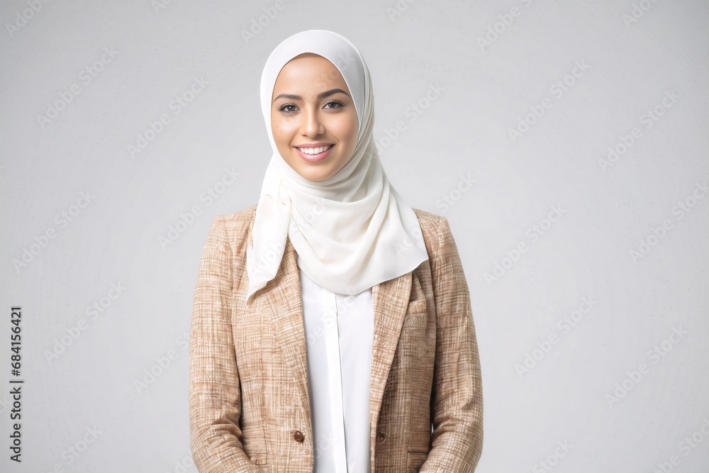 Portrait of a beautiful muslim woman with hijab isolated on a white background