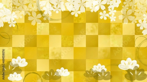 金箔と桜の模様の背景素材 photo