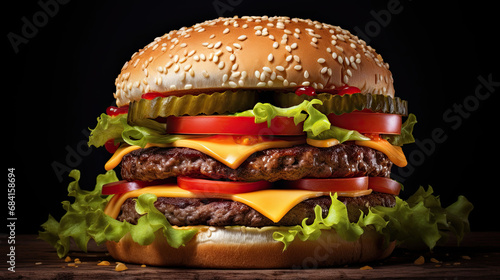 Hamburger on black background