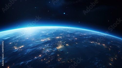 Blue sunrise  view of earth from space with AI