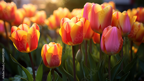 the vibrant colors and patterns of a tulip garden in full bloom  where rows of tulips create a mesmerizing sight created with Generative Ai