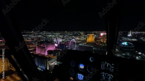 Night tour in a helicopter flying over the city of Sin and flying over the Las Vegas Strip, which is the boulevard where all the hotels, resorts and casinos of this city are located.