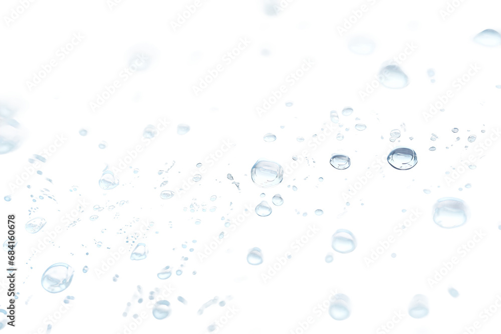 sprinkled water droplets, isolated on transparent background, Generative AI