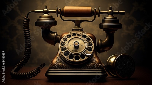 a sepia-toned portrait of an antique telephone with a rotary dial