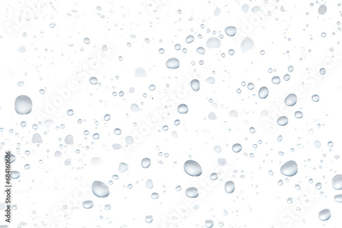 Water droplets falling on a transparent window, isolated on transparent background, Generative AI