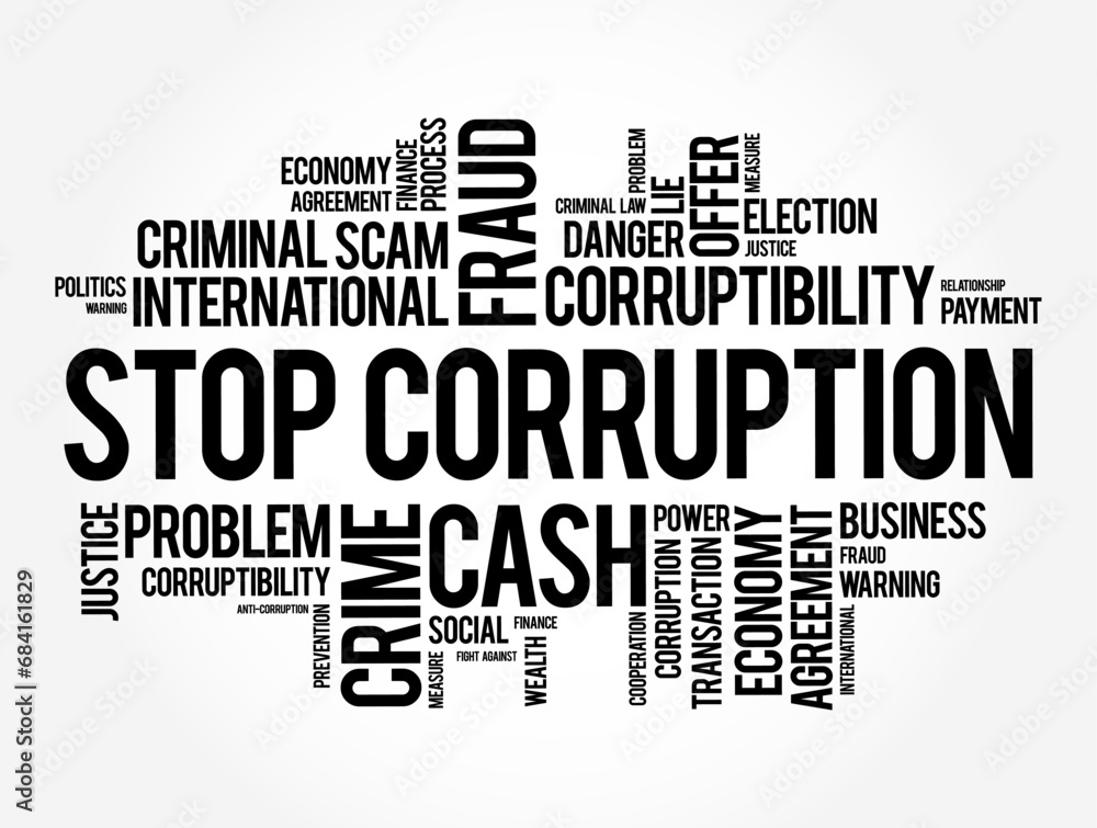 Fototapeta premium Stop Corruption text word cloud, social concept background