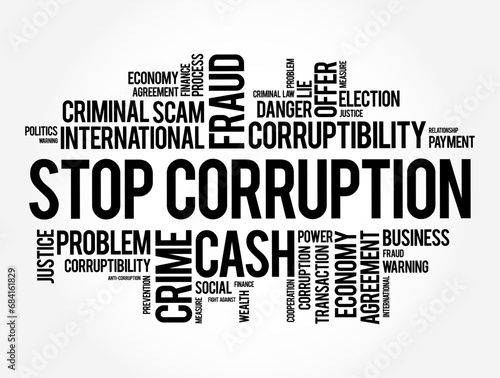 Stop Corruption text word cloud, social concept background
