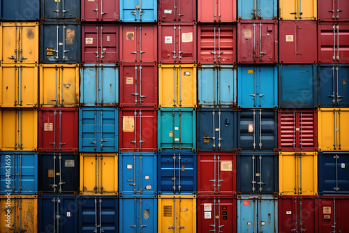A large stack of multicolored shipping containers. Colorful background. photo
