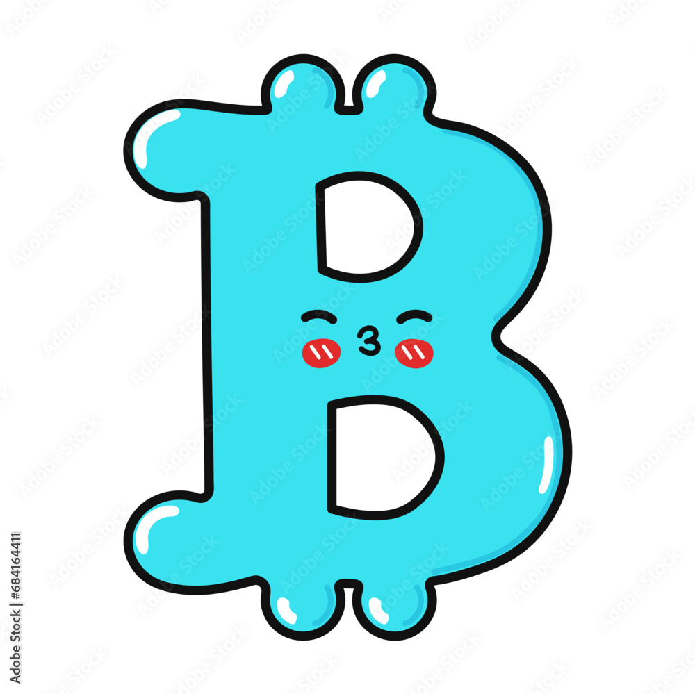 Bitcoin Sign character. Vector hand drawn cartoon kawaii character illustration icon. Isolated on white background. Bitcoin Sign character concept Bitcoin Sign character. Vector hand drawn cartoon kawaii character illustration icon. Isolated on white background. Bitcoin Sign character concept