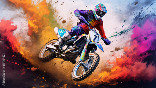 Abstract dynamic scene of motocross biker